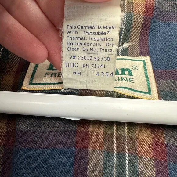 Vintage 80s LL Bean Plaid Lined Wool Bomber Jacket Coat Mens Size Large Red READ - Picture 8 of 16